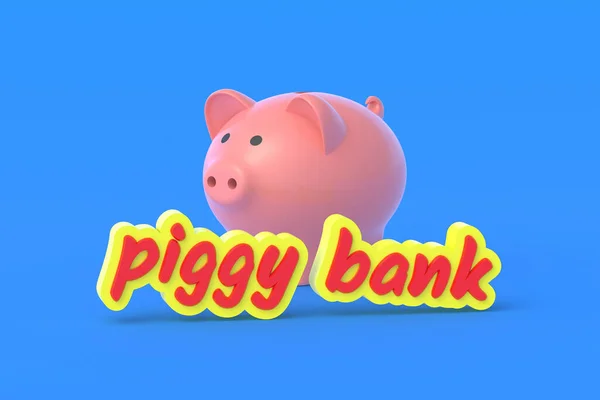 Palavra Banco Porquinho Fundo Azul Conceito Financeiro Manutenção Aumento Renda — Fotografia de Stock