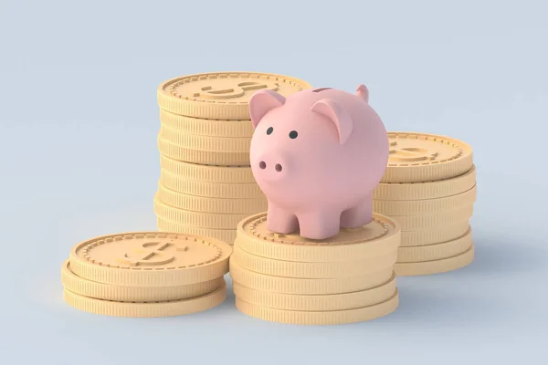 Piggy Bank Stapel Munten Financieel Concept Handhaving Verhoging Van Inkomsten — Stockfoto