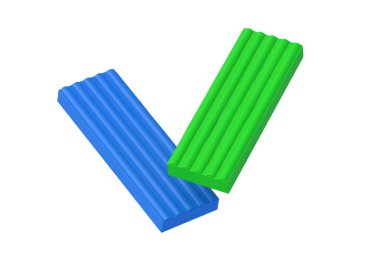 Düşen plastikler beyaz arka planda izole edilmiş. Kil modelleme. 3d hazırlayıcı