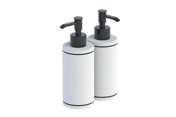 Butelki Mydła Płynie Wyizolowane Białym Tle Pompa Dozująca Akcesoria Kosmetyczne — Zdjęcie stockowe