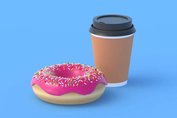 Donut Bij Beker Met Drank Fast Food Concept Voedsellevering Ongezonde — Stockfoto