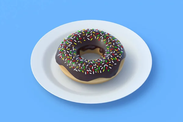 Donut Tallriken Snabbmatskoncept Livsmedelsleverans Ohälsosamt Mellanmål Återgivning — Stockfoto