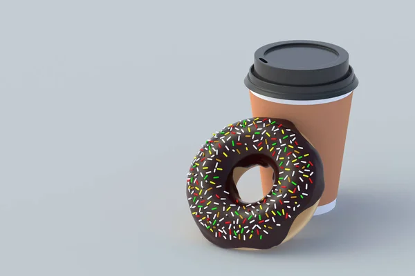 Donut Bij Beker Met Drank Fast Food Concept Voedsellevering Ongezonde — Stockfoto
