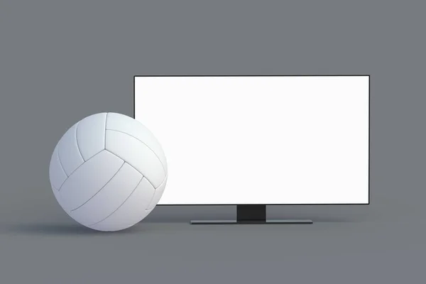 白い隔離された画面とテレビの近くのバレーボールボール トーナメントのスポーツ放送 オンラインストリーム 余暇と娯楽 3Dレンダリング — ストック写真