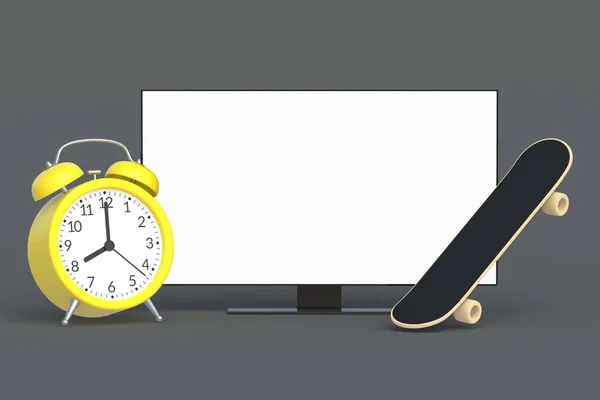 Skateboard Alarm Clock White Isolated Screen Schedule Television Broadcasts Tournament — Stock Photo, Image