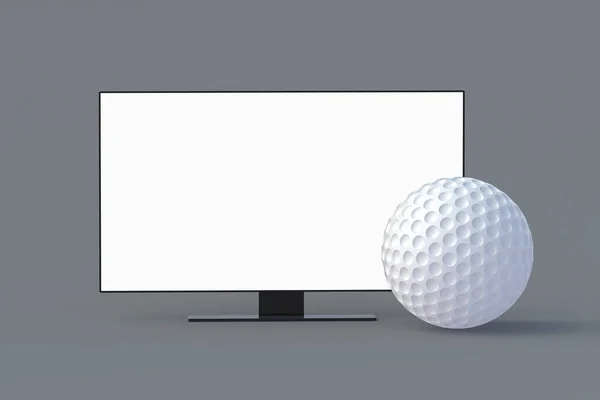 Гольф Мяч Возле Телевизора Белым Изолированным Экраном Спортивная Трансляция Турнира — стоковое фото
