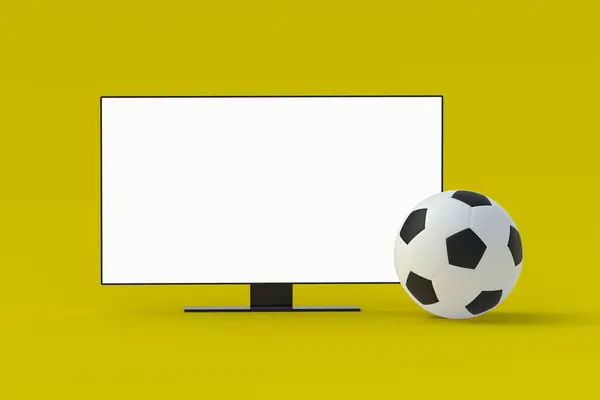Pelota Fútbol Cerca Televisión Con Pantalla Blanca Aislada Difusión Deportiva — Foto de Stock