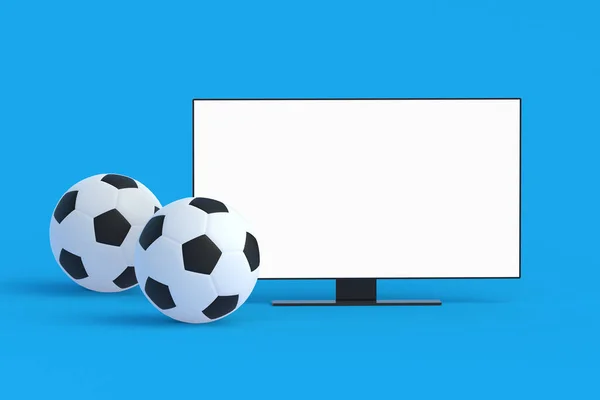 白い隔離された画面でテレビの近くのサッカーボール トーナメントのスポーツ放送 オンラインストリーム 余暇と娯楽 3Dレンダリング — ストック写真