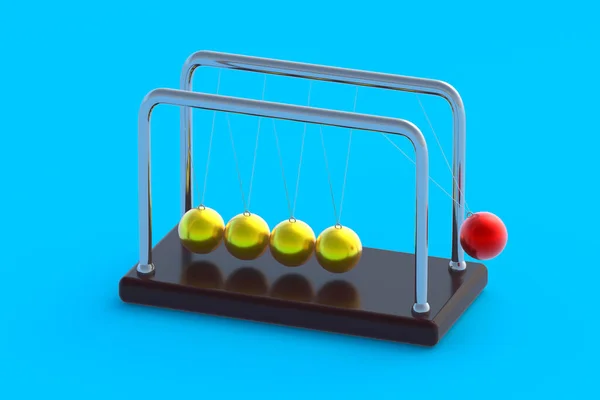 Bolas Amarelas Vermelhas Pêndulo Newton Balancear Bolas Energia Cinética Berço — Fotografia de Stock