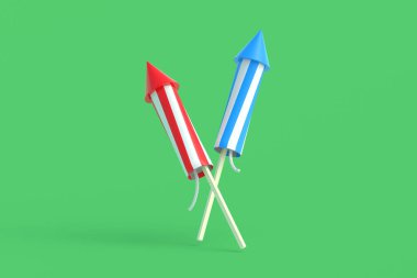 Havai fişek roketi. Parti ve festival konsepti. 3d hazırlayıcı