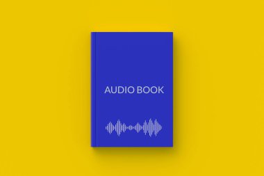 Kitapta ve ses dalgalarında yazılı Audiobook konsepti. Modern teknoloji. Edebiyat. Üst Manzara. 3d hazırlayıcı