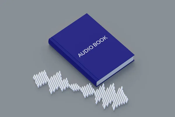 声波の近くの本の碑文とオーディオブックの概念 現代の技術 音の文学 3Dレンダリング — ストック写真