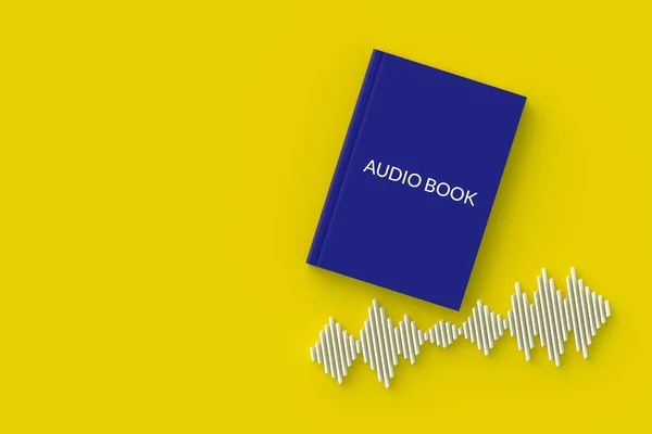 声波の近くの本の碑文とオーディオブックの概念 現代の技術 音の文学 コピースペース 最上階だ 3Dレンダリング — ストック写真