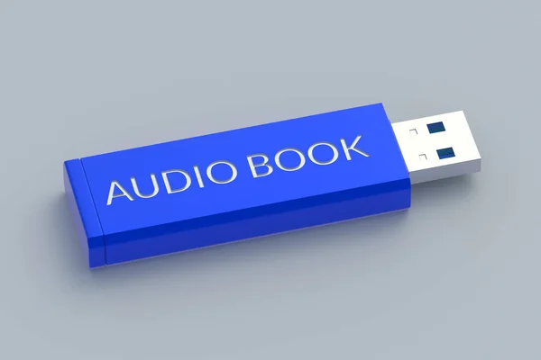 Koncepcja Audiobooka Napisem Pendrivie Nowoczesna Technologia Literatura Dźwiękowa Renderowanie — Zdjęcie stockowe