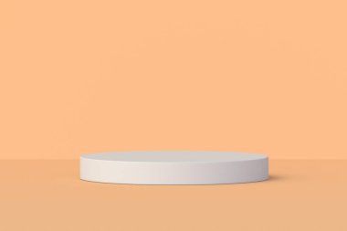 Bej arka planda boş podyum. Boş piedestal. Ürün sunumu. Gösteri salonu galerisi. 3d hazırlayıcı
