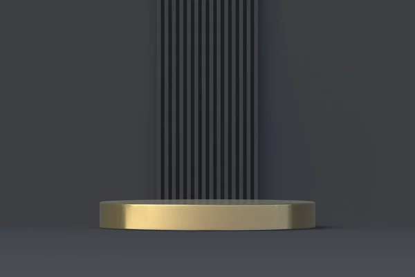 Empty Podium Black Background Blank Golden Piedestal Product Presentation Showroom — Stock Photo, Image