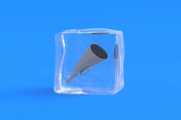 冰块中的复古扬声器 3D说明 — 图库照片