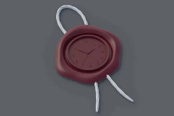 グレーの背景に時計とシールワックス 3Dレンダリング — ストック写真