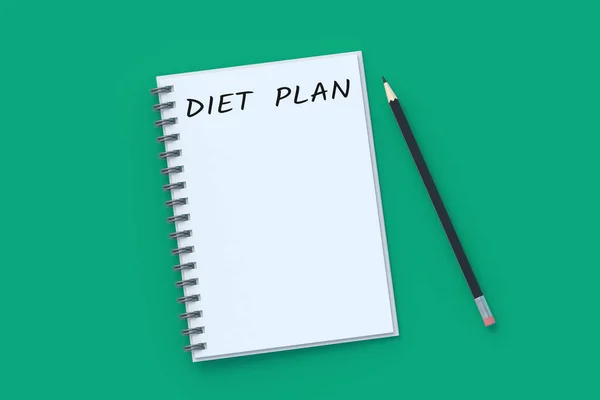 Beschriftung Ernährungsplan Auf Notizblock Der Nähe Bleistift Gesunde Ernährung Kalorienkontrolle — Stockfoto