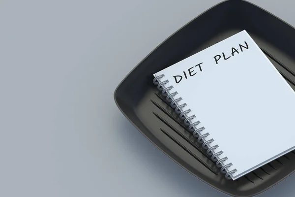 Beschriftung Diätplan Auf Notizblock Der Nähe Pfanne Gesunde Ernährung Kalorienkontrolle — Stockfoto