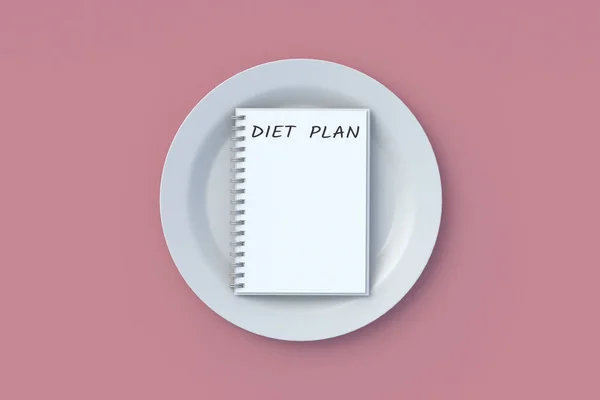Plan Dieta Inscripción Bloc Notas Plato Alimentación Saludable Control Calorías — Foto de Stock