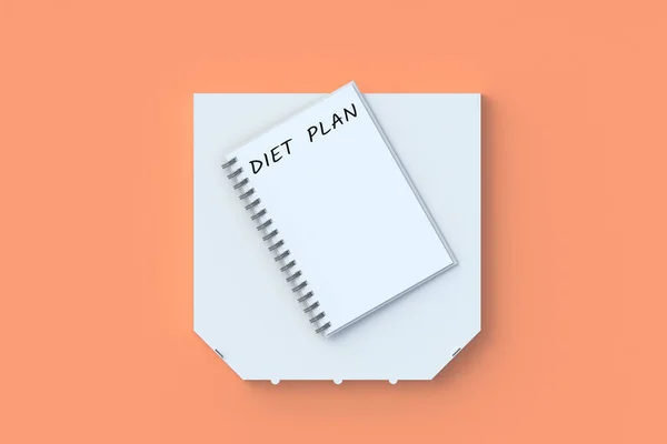 Beschriftung Diätplan Auf Notizblock Der Nähe Der Pizzakiste Gesunde Ernährung — Stockfoto