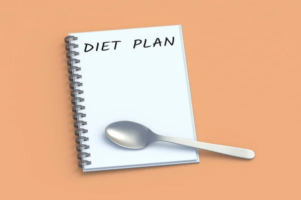 Inscription Dietní Plán Notepadu Blízkosti Lžíce Zdravé Jídlo Kontrola Kalorií — Stock fotografie