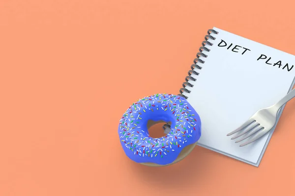 Plan Diety Napis Notatniku Pobliżu Pączka Widelca Zdrowe Odżywianie Kontrola — Zdjęcie stockowe