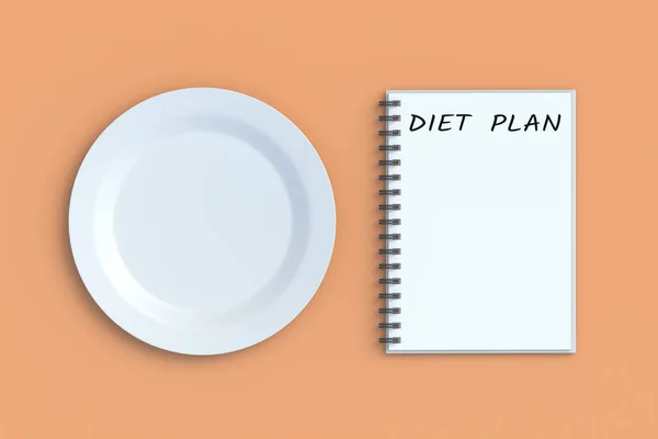 Επιγραφή Σχέδιο Διατροφής Σημειωματάριο Κοντά Στο Πιάτο Υγιεινή Διατροφή Έλεγχος — Φωτογραφία Αρχείου