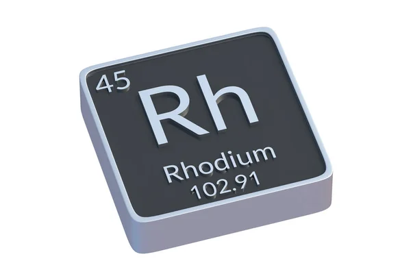 Rhodium Kemisk Del Periodiska Tabellen Isolerad Vit Bakgrund Metallisk Symbol — Stockfoto