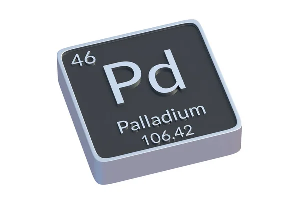 白色の背景に分離された周期表のパラジウムPd化学元素 化学元素の金属記号 3Dレンダリング — ストック写真