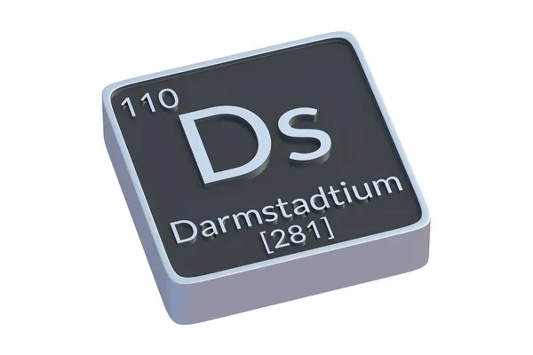 Darmstadtium Pierwiastek Chemiczny Układu Okresowego Izolowany Białym Tle Metalowy Symbol — Zdjęcie stockowe