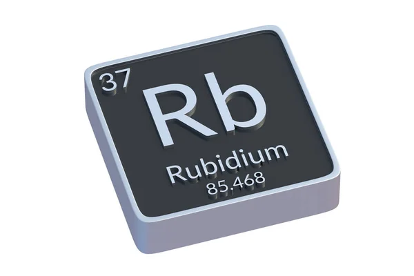 Rubidium Pierwiastek Chemiczny Układu Okresowego Izolowany Białym Tle Metalowy Symbol — Zdjęcie stockowe