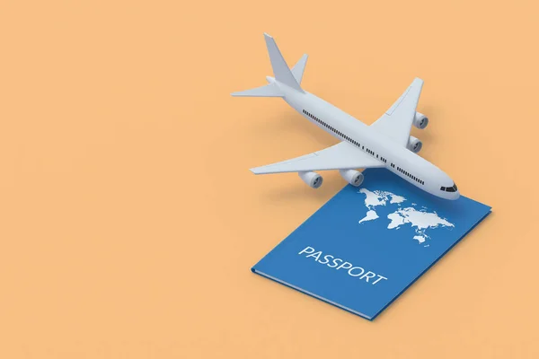飛行機の近くのパスポート 旅行のコンセプト 夏休みだ 世界中を旅 コピースペース 3Dレンダリング — ストック写真