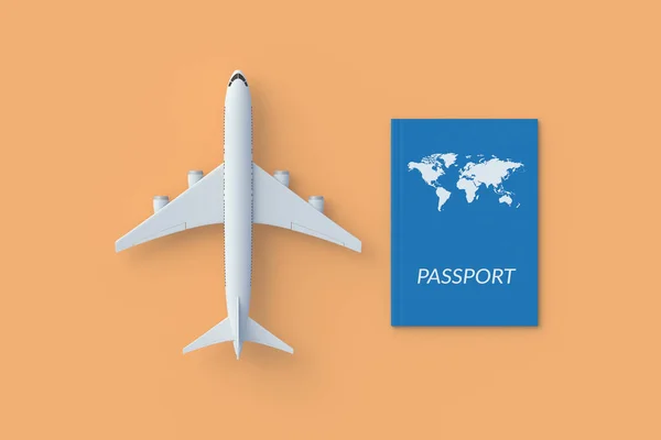 Passaporte Perto Avião Conceito Viagem Férias Viagem Mundial Vista Superior — Fotografia de Stock