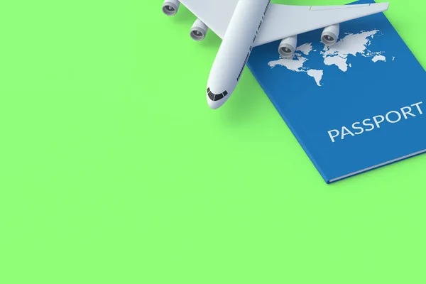 Paszport Pobliżu Samolotu Koncepcja Podróży Wakacje Podróż Świecie Odbiór Renderowanie — Zdjęcie stockowe
