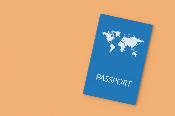 オレンジの背景のパスポート 旅行のコンセプト 夏休みだ 世界中を旅 コピースペース 最上階だ 3Dレンダリング — ストック写真