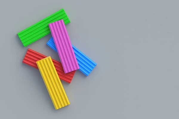 Kleurrijke Plasticine Baksteen Grijze Achtergrond Modelleren Van Klei Speelgoed Voor — Stockfoto