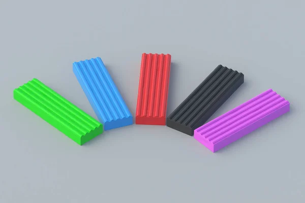 Group Plasticine Bricks Gray Background Modeling Clay Toy Kids Preschool — Stock Photo, Image