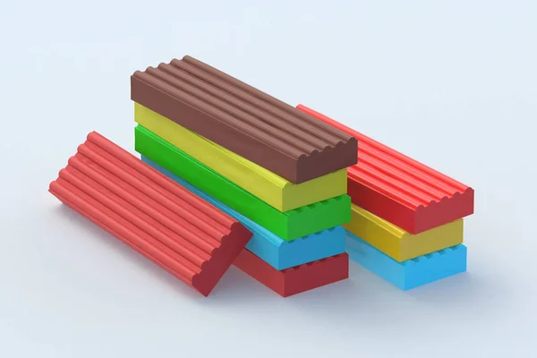 Heap Plasticine Bricks Gray Background Modeling Clay Toy Kids Preschool — Stock Photo, Image