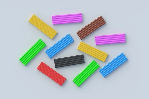 Veel Plasticine Bakstenen Grijze Achtergrond Modelleren Van Klei Speelgoed Voor — Stockfoto