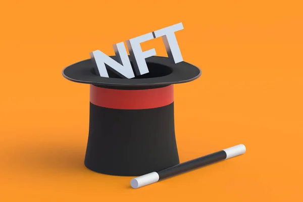 Nft Felirat Mágikus Kalapban Nem Helyettesíthető Zseton Blokkoláslánc Technológia Koncepció — Stock Fotó
