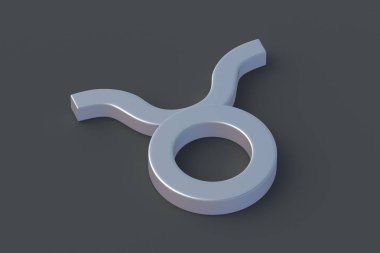 Taurus astrolojik işareti. Metalik gümüş zodyak sembolü. Yıldız falı ve numeroloji. Astrolojik takvim. 3d hazırlayıcı