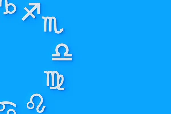 Astrologische Zeichen Auf Blauem Hintergrund Metallisch Goldenes Tierkreiszeichen Horoskop Und — Stockfoto