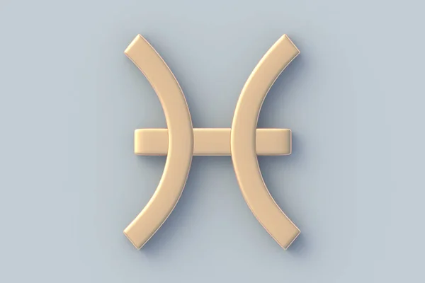 Pisces astrological sign. Metallic golden zodiac symbol. Horoscope and numerology. Astrological calendar. Top view. 3d render