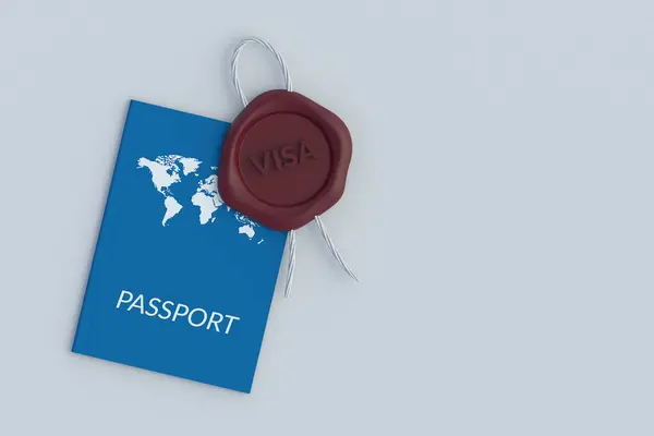 Passaporte Perto Cera Vedação Com Visto Palavra Conceito Férias Viagens — Fotografia de Stock