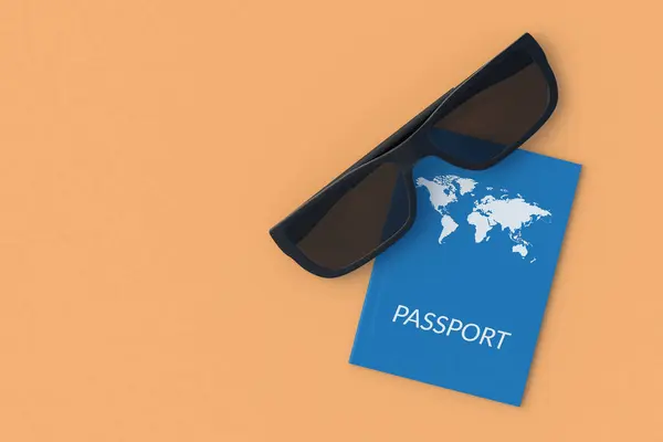 Paszport Przy Okularach Przeciwsłonecznych Koncepcja Wakacji Podróże Międzynarodowe Wakacje Widok — Zdjęcie stockowe
