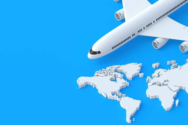 Samolot Pobliżu Mapy Świata Koncepcja Wakacji Podróże Międzynarodowe Wakacje Odbiór — Zdjęcie stockowe