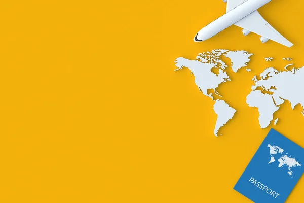Paszport Pobliżu Mapy Świata Samolotu Koncepcja Wakacji Podróże Międzynarodowe Wakacje — Zdjęcie stockowe