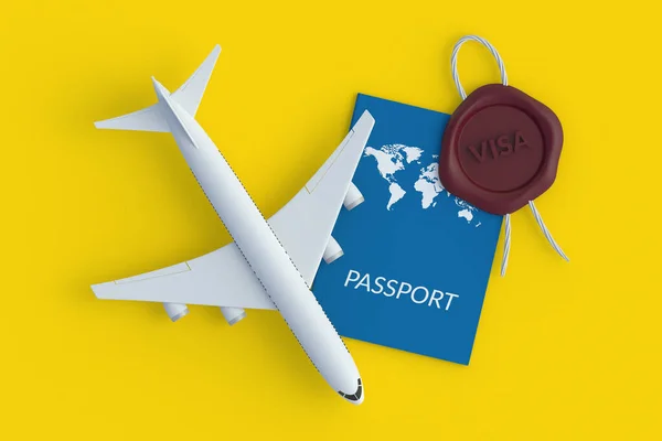 Passaporte Perto Cera Vedação Com Visto Palavra Avião Conceito Férias — Fotografia de Stock